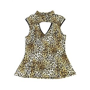 Flamingo Leopard Print Peplum Top - Women's M - Mock Neck Keyhole Sleeveless